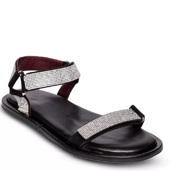 STAUD Black Flat rhinestone Sandals with Velcro closures size 39 - Picture 4 of 14